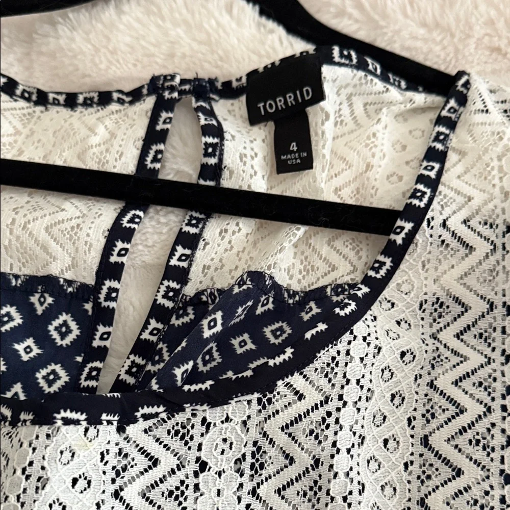 Torrid Navy and White Geometric Blouse - Picture 2 of 4